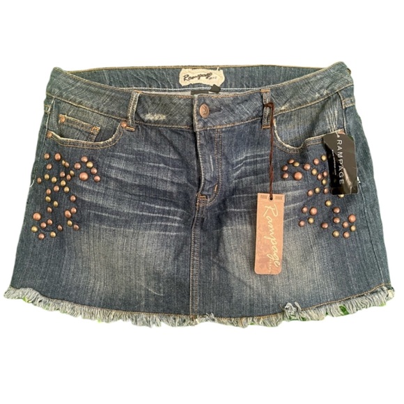 Rampage Dresses & Skirts - Rampage Distressed Embellished Studded Jean Skirt Juniors Size 13 NWT